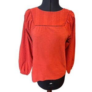 Loft Crochet Detailed Long Sleeve Red Cotton Peasant Blouse XS NWT